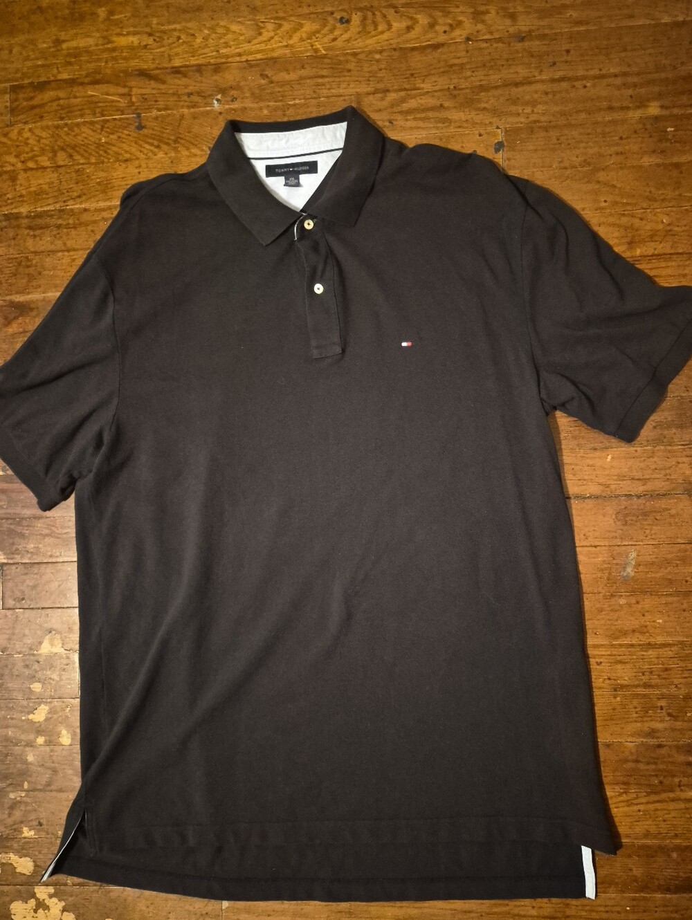 Tommy Hilfiger Black Polo with Signature Flag Logo Mens Sz 2XLT